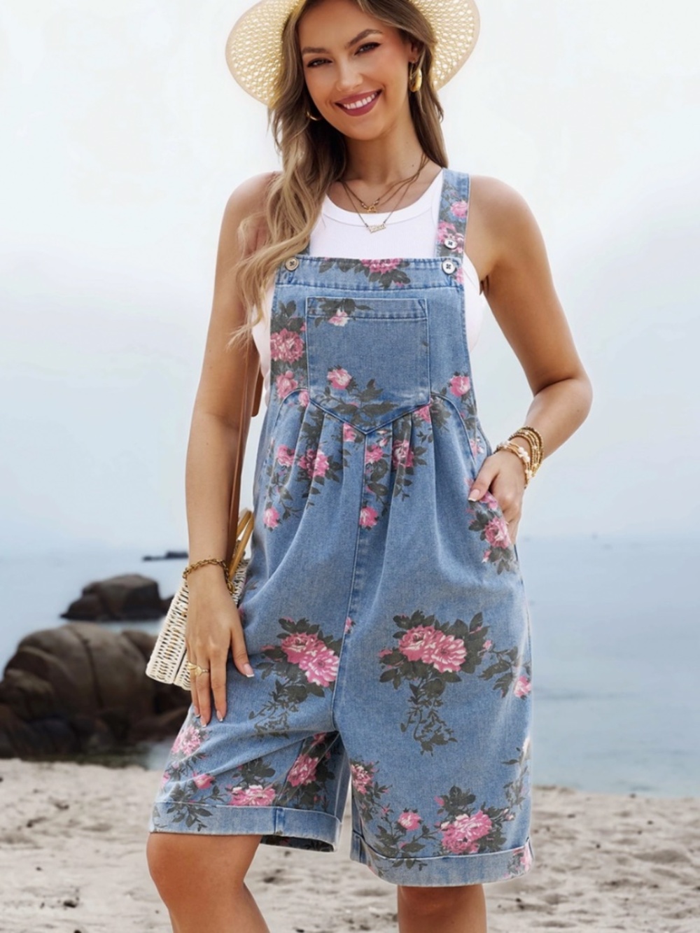 🎉 GIA JEAN “ HELEN 2 “ GIA JEAN Floral Print Wide Leg JUMPSUIT ROMPER SHORTS 33 - Picture 5 of 7